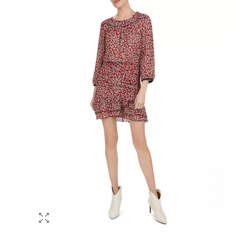 ba&sh Tuckernuck Billy Ruched Floral mini Dress burgundy size US 10